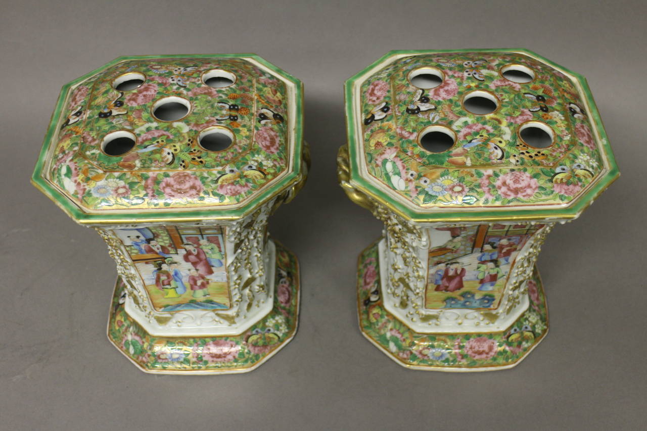 Chinese Pair of Cantonese Bough Pots and Covers For Sale