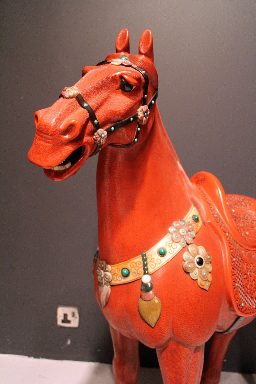 Very Large, Carved Chinese Red Lacquer Horse In Excellent Condition For Sale In London, GB