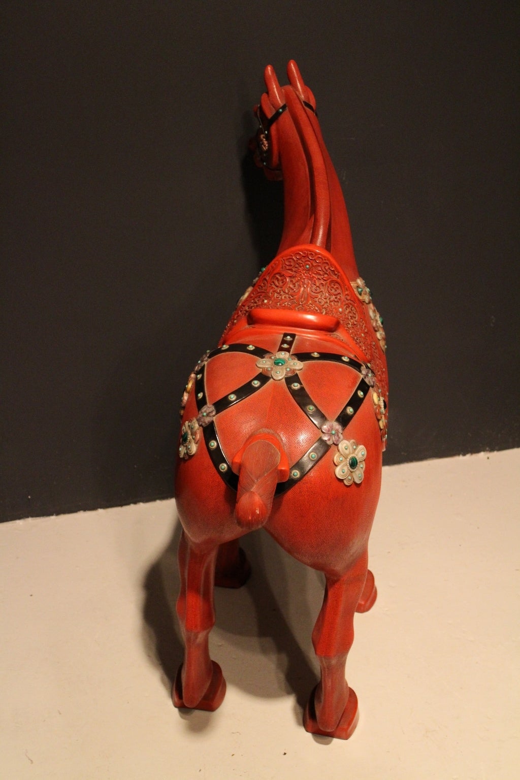 Very Large, Carved Chinese Red Lacquer Horse For Sale 4