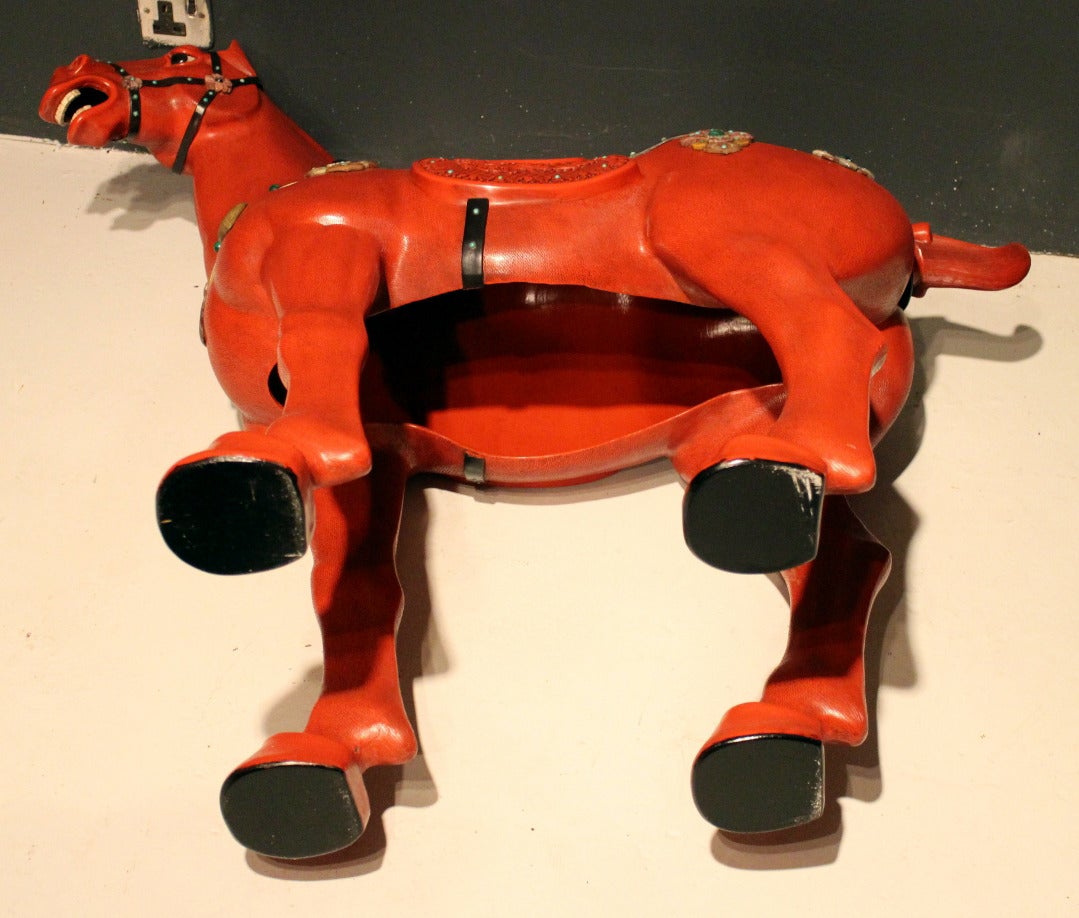Very Large, Carved Chinese Red Lacquer Horse For Sale 1