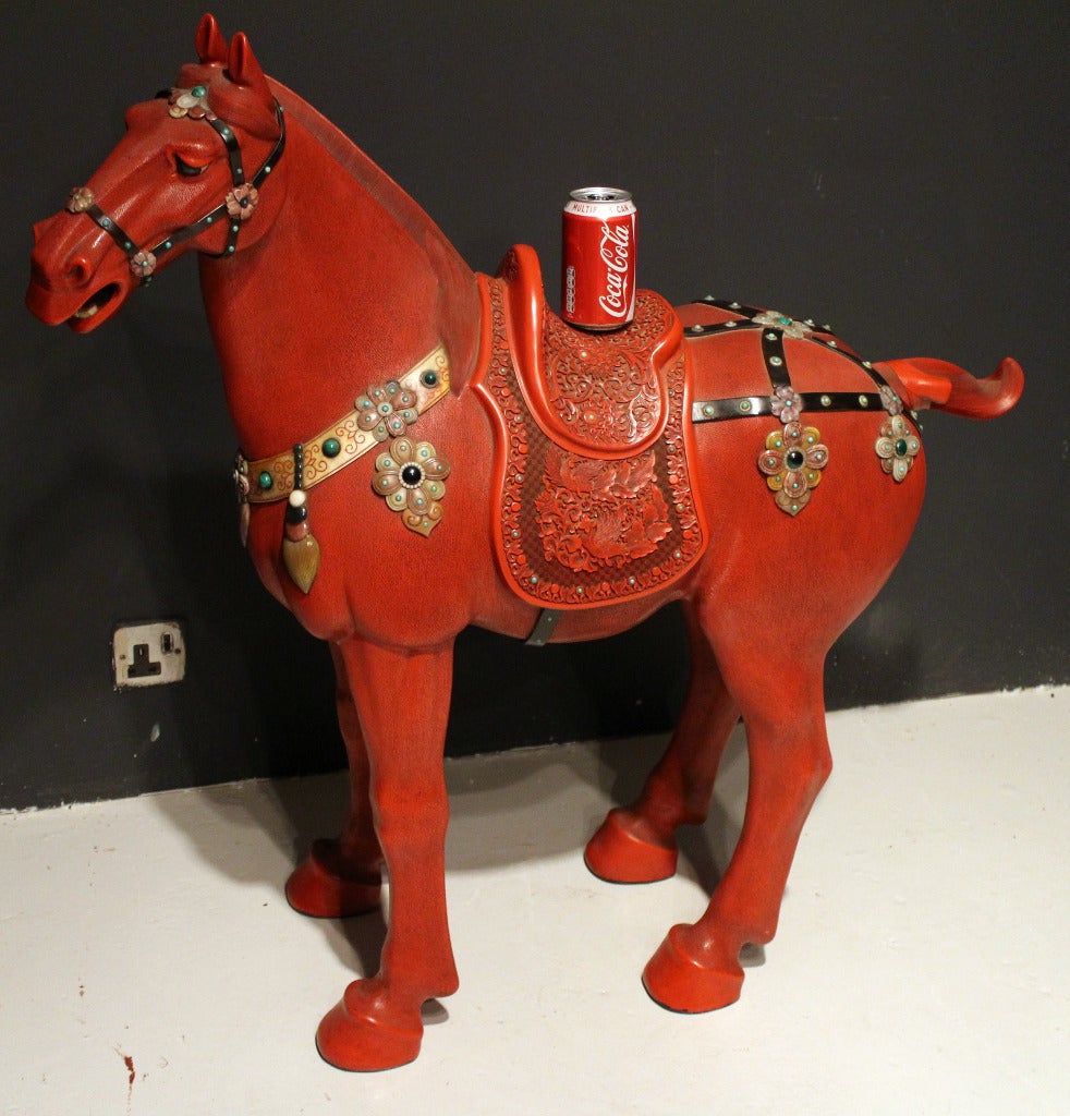 Very Large, Carved Chinese Red Lacquer Horse For Sale 5