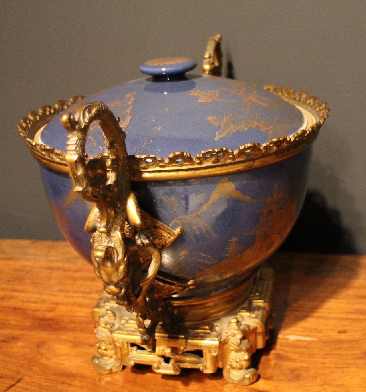 18th Century Chinese Powder Blue Tureen in Ormolu Mount