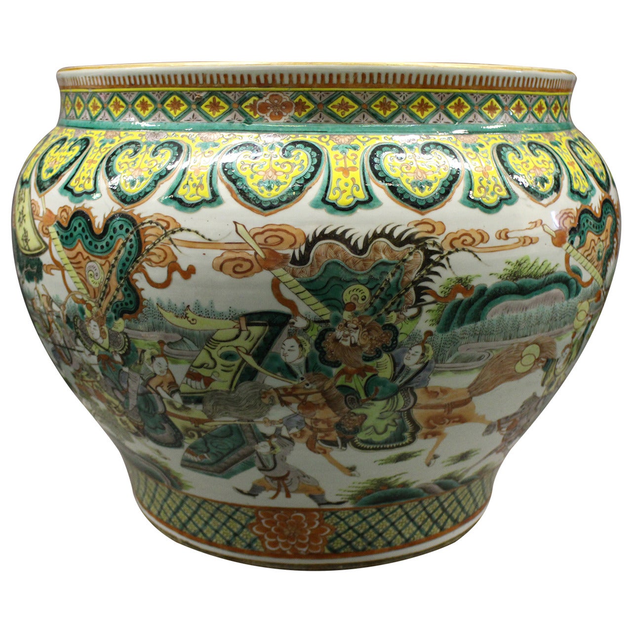 Large Chinese Famille Verte Fish Bowl Jardinière For Sale