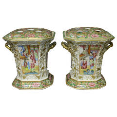 Pair of Cantonese Bough Pots and Covers