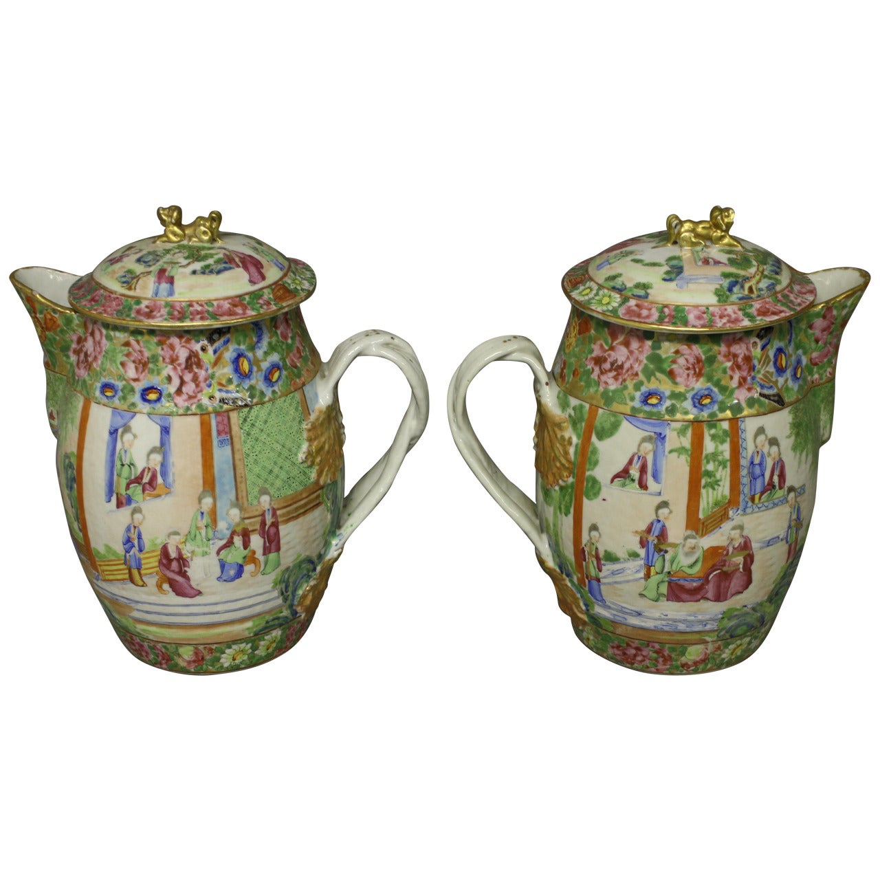 Pair of Cantonese Jugs and Lids For Sale