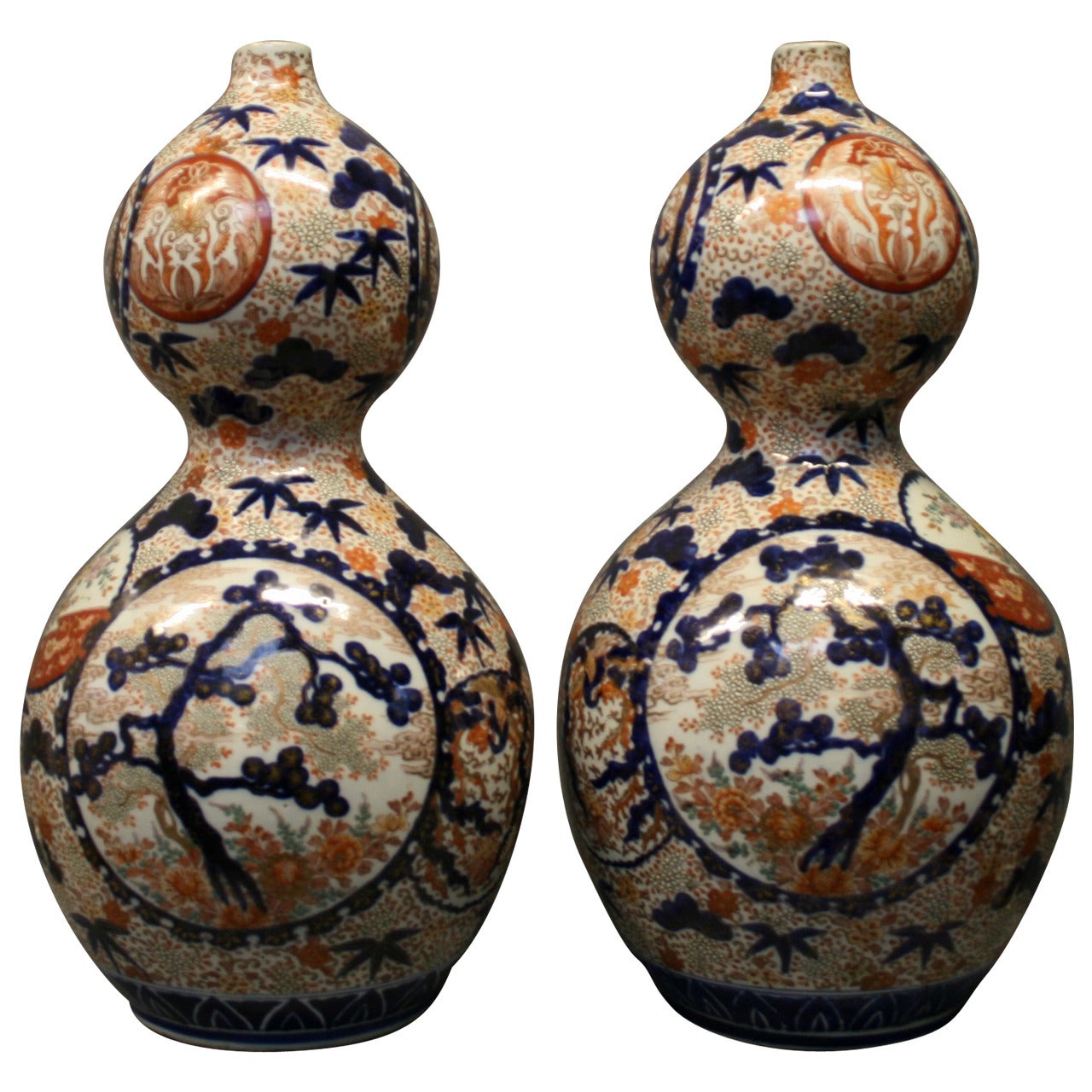 Pair of Japanese Imari Gourd Vases For Sale