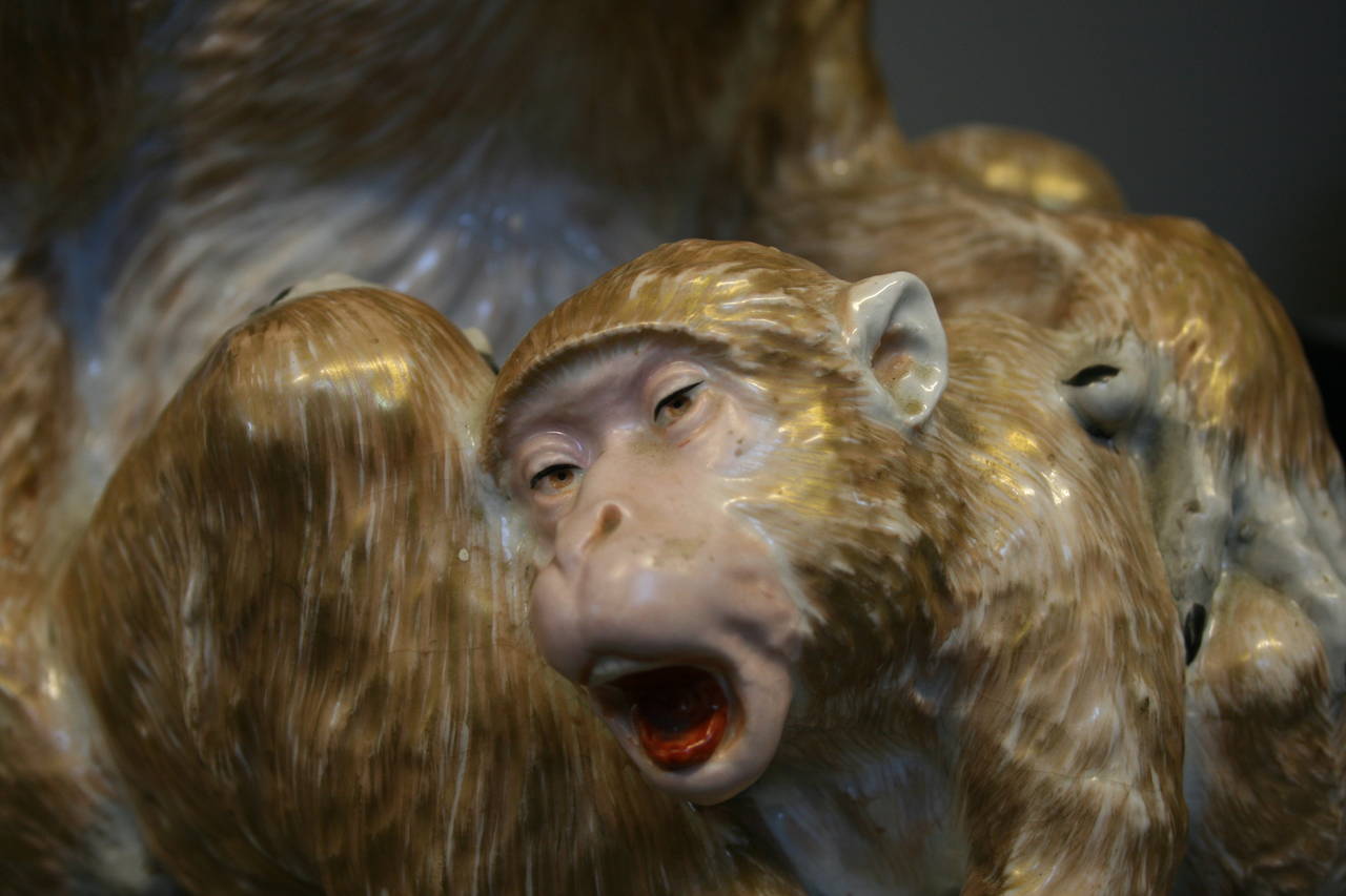 A large Japanese Kutani Monkey and infant 1