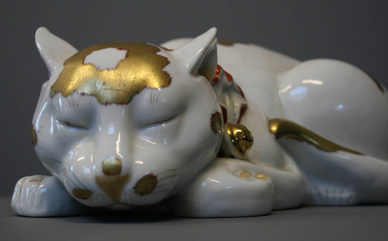 A Japanese Kutani sleeping cat at 1stDibs
