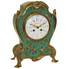 French Green Painted Mantel Clock by Platel, Paris circa 1900