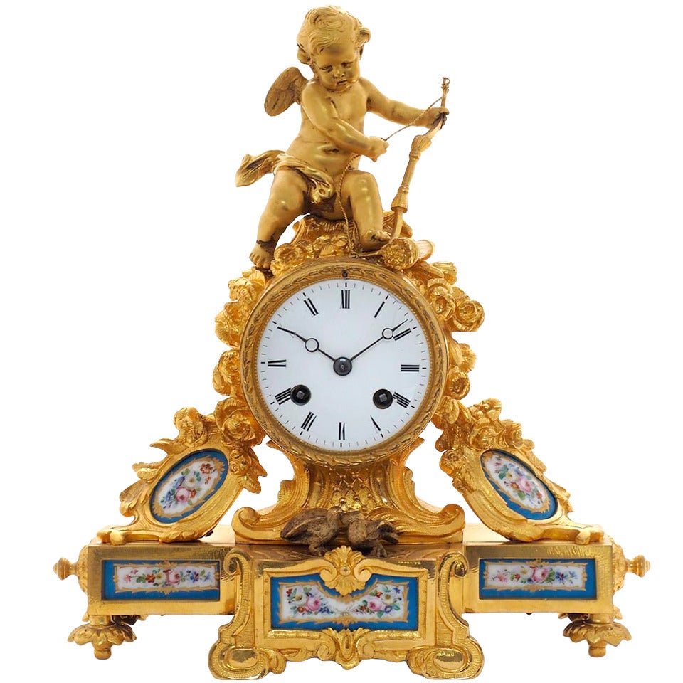 French, Sèvres Porcelain and Ormolu Clock, circa 1875 For Sale