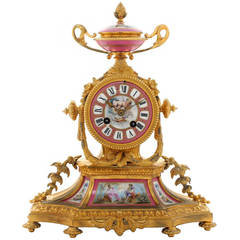 French, Ormolu and Pink Porcelain Mantel Clock, circa 1870