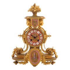 French, Ormolu and Pink Painted Panelled Clock, circa 1875