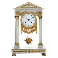 First Empire, White Marble Portico Mantel Clock, circa 1810
