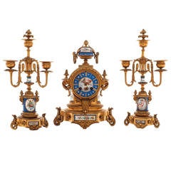 French Ormolu and Porcelain Clock Garniture by Japys Frere, circa 1880