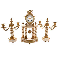 French, White Marble Clock Garniture, circa 1900