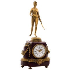 French Mantel Clock Featuring Diana the Huntress, circa 1890