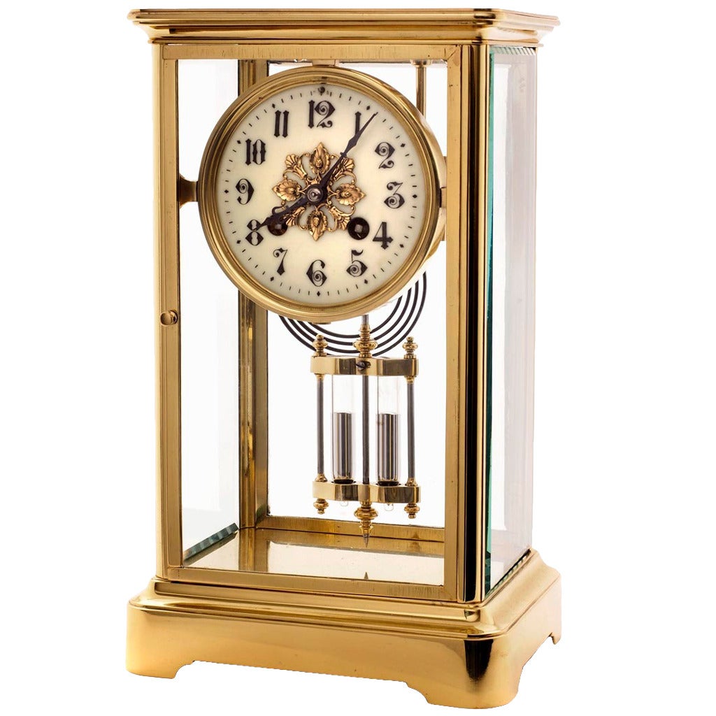 Corniche Cased Four Glass Clock with Mercury Pendulum, circa 1900 For Sale