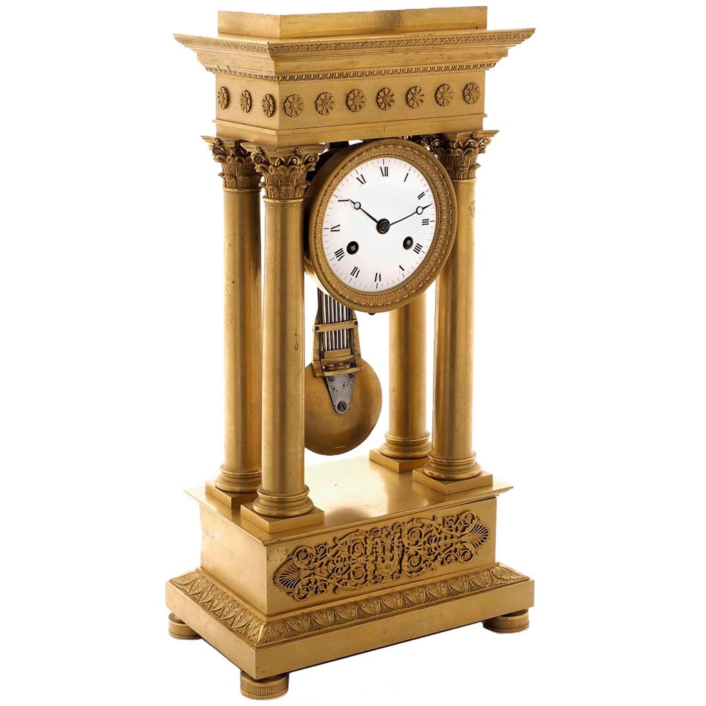 First Empire, Gilt Bronze Portico Clock, circa 1810 For Sale