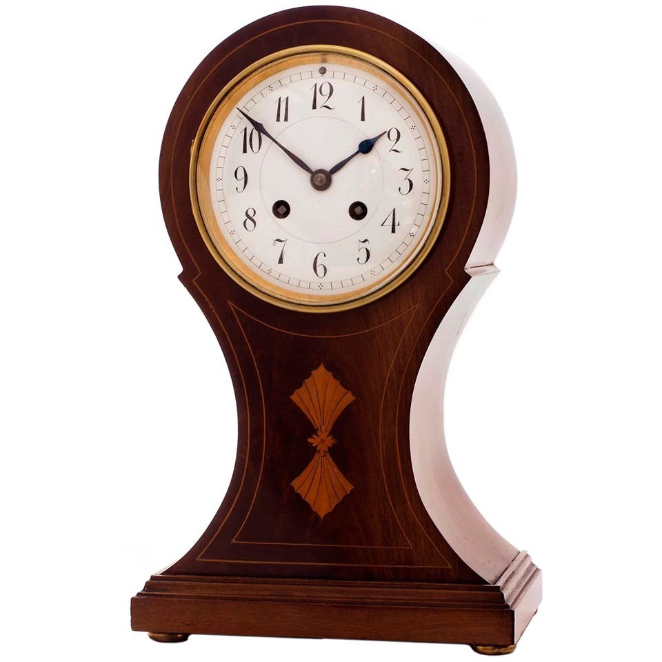 Balloon Mantel Clock in Mahogany Case with Satinwood Inlay, circa 1900