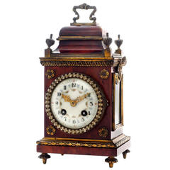 Antique Small Red Tortoiseshell Clock with Jewelling Detail, circa 1890