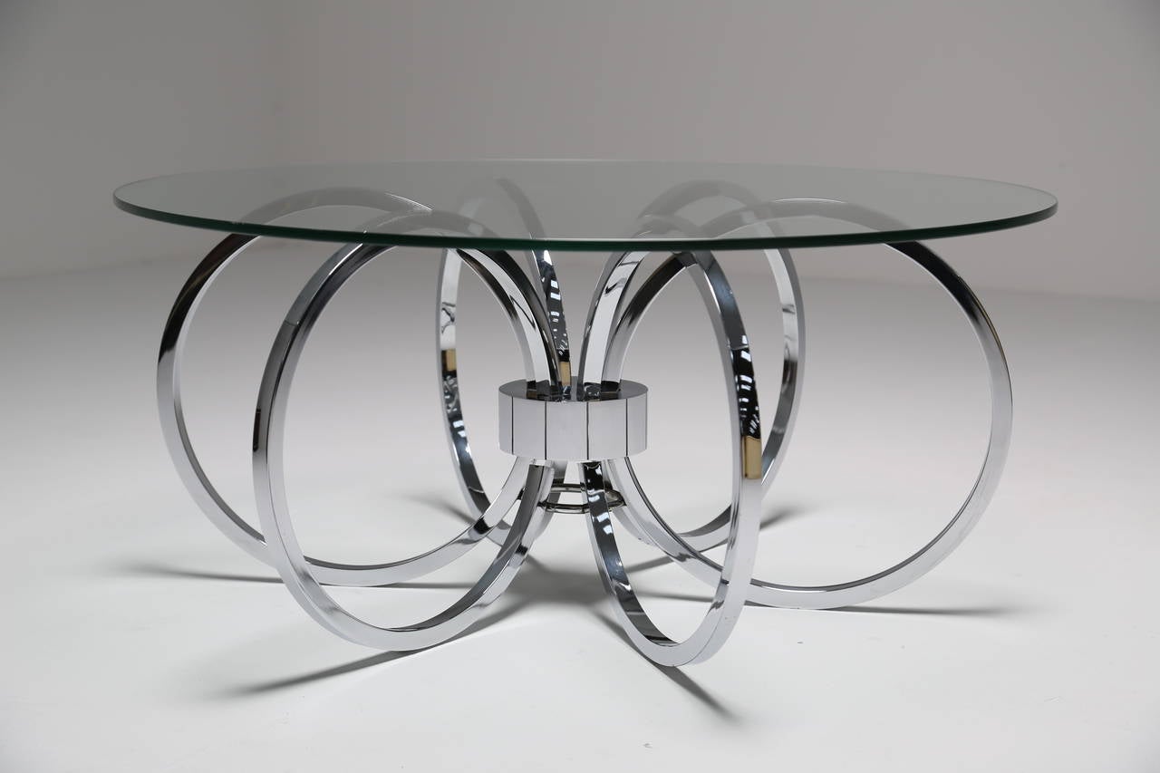 Chrome Ring Coffee Table A Chrome Coffee Table Made From Series Of Rings And Glass Top