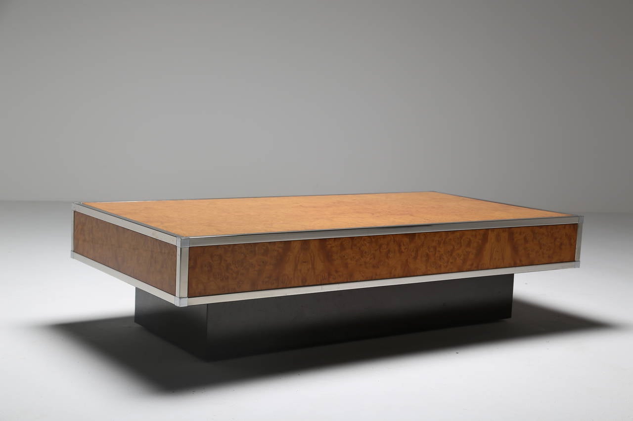 Mid-Century Modern French Walnut and Chrome Coffee Table For Sale
