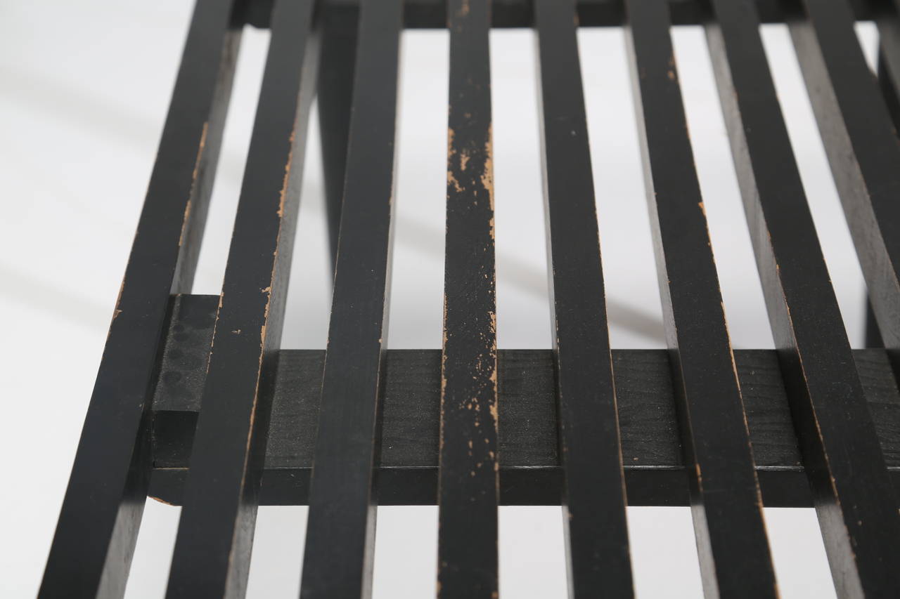 Black Slatted Wood Bench 1