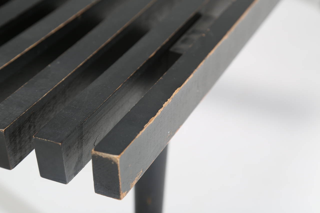Black Slatted Wood Bench 2