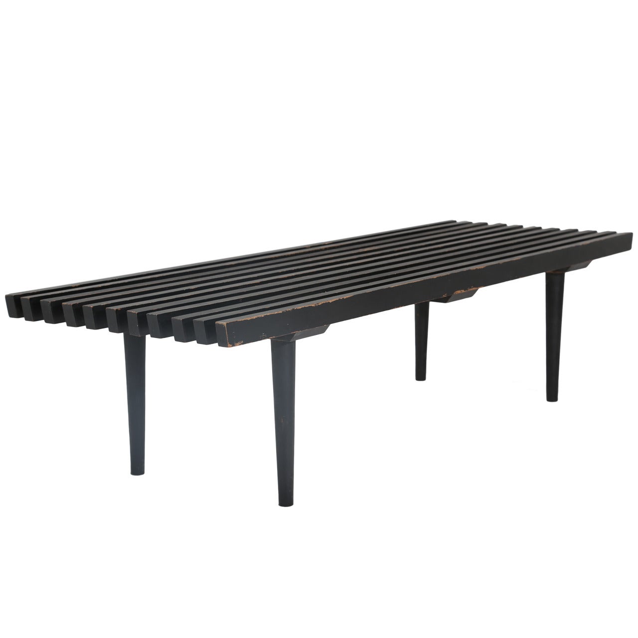 Black Slatted Wood Bench