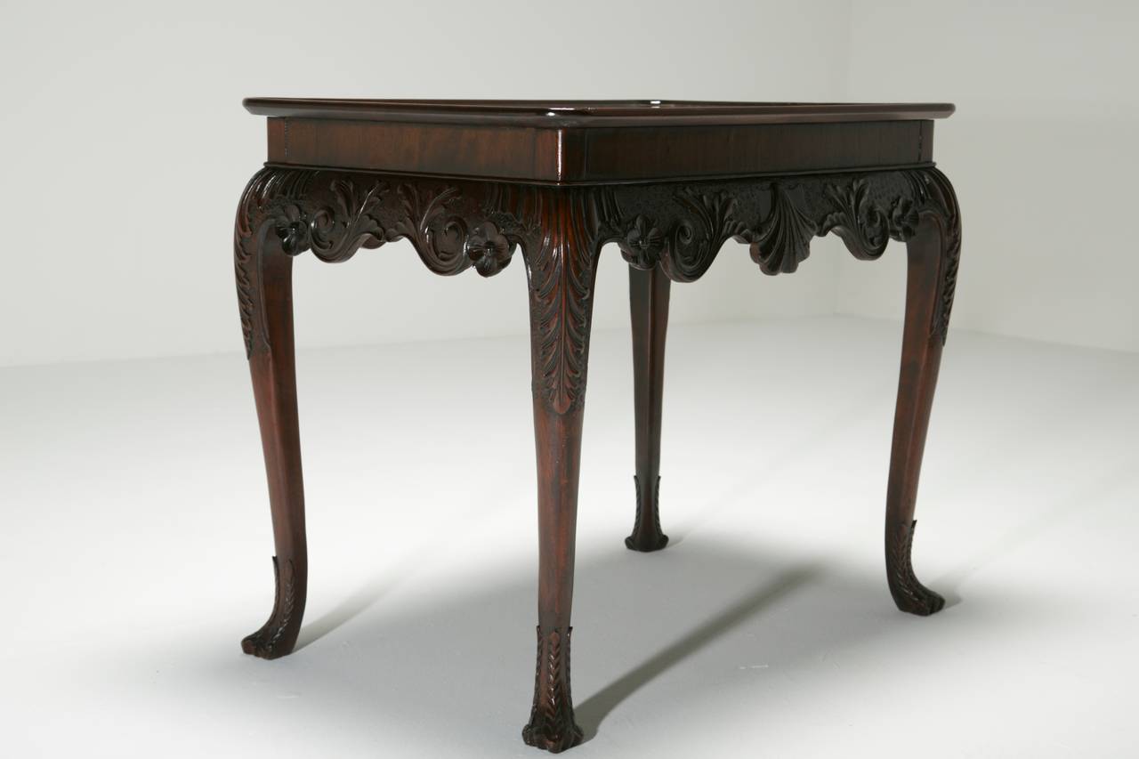 Irish Chippendale Style Mahogany Dished Top Silver Table