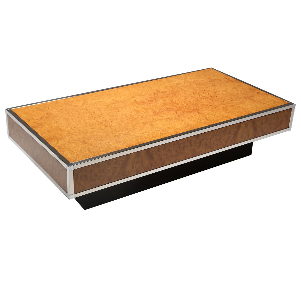 French Walnut and Chrome Coffee Table For Sale