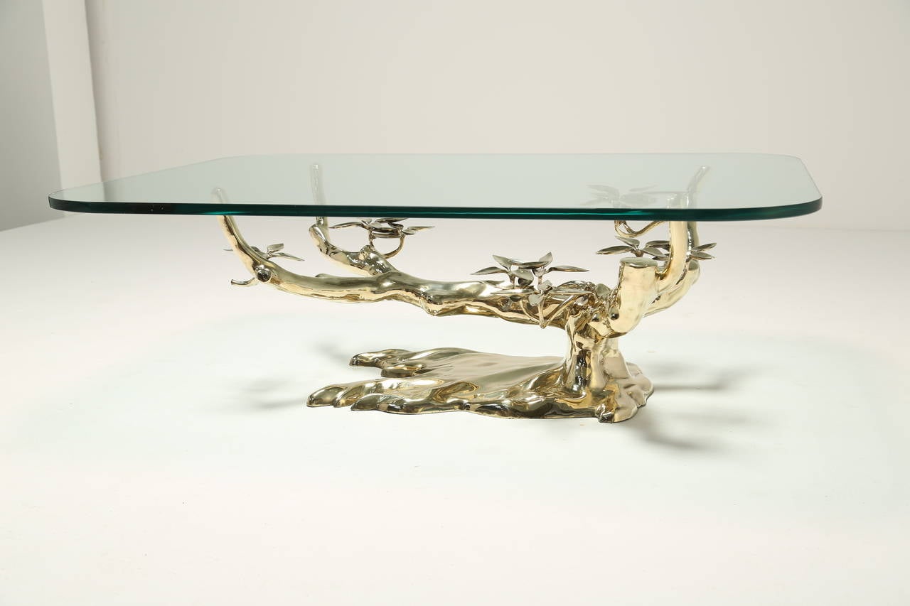 Mid-Century Modern Willy Daro Style Brass Bonsai Coffee Table For Sale