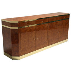 Burl and Brass Sideboard by Jean Claude Mahey Burl and Brass Sideboard by Jean Claude Mahey