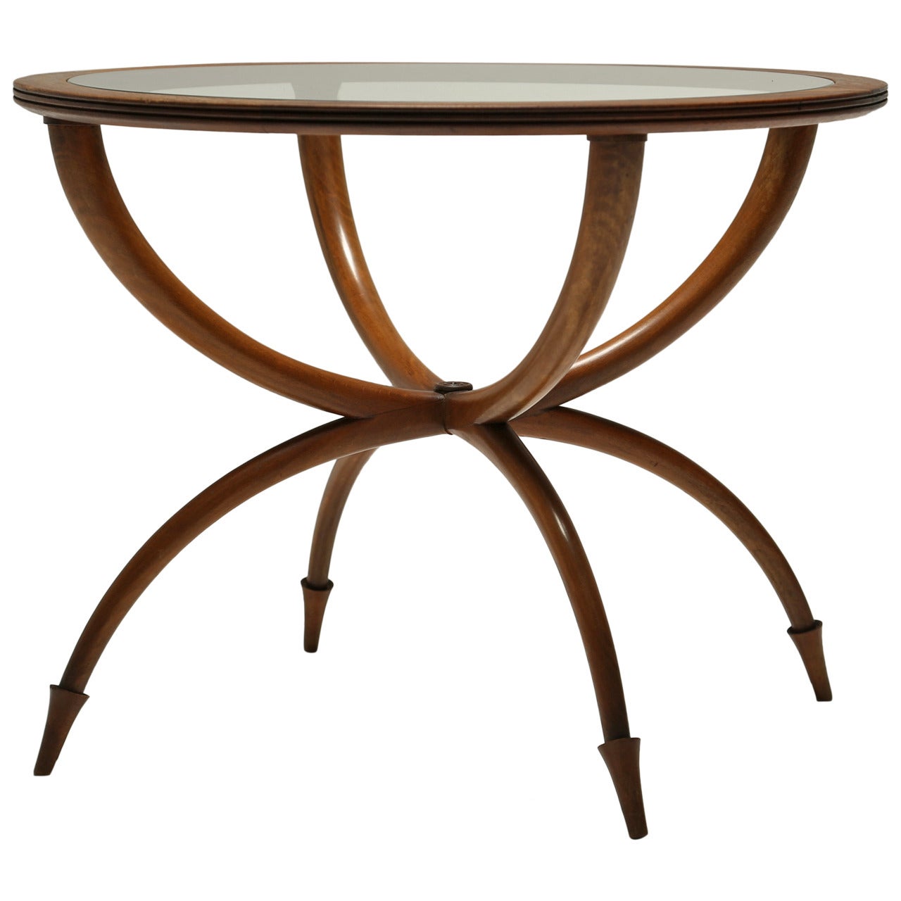 Fruitwood Spider Table with Glass Top