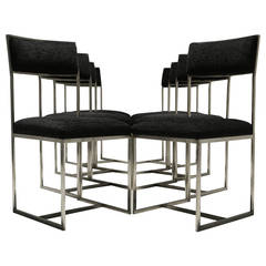 Eight Willy Rizzo Style Chrome Frame Dining Chairs