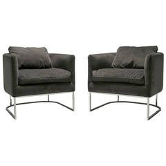 Grey Milo Baughman Style Tub Chairs