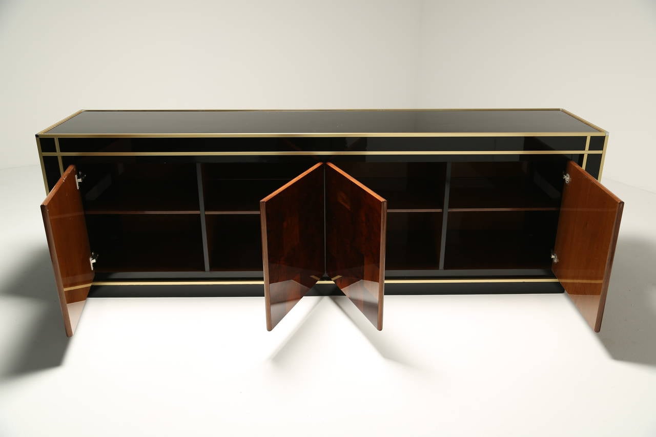 French Patchwork and Black Lacquer Sideboard with Brass Trim 2