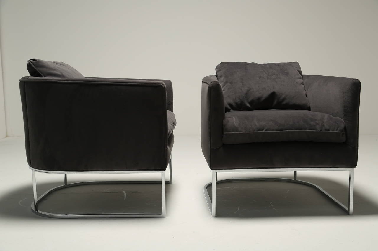 Mid-Century Modern Grey Milo Baughman Style Tub Chairs