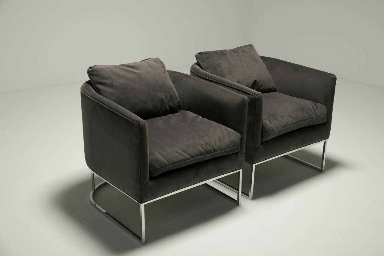 Grey Milo Baughman Style Tub Chairs 2