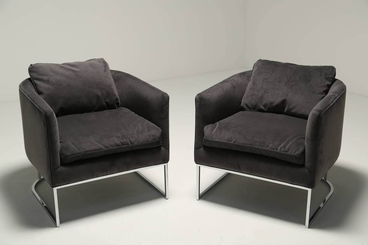 Grey Milo Baughman Style Tub Chairs 3