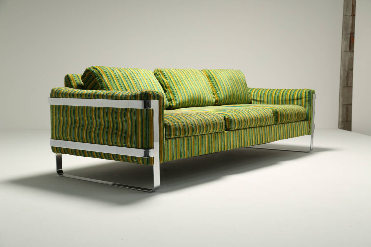 American Milo Baughman Style Chrome Frame Sofa