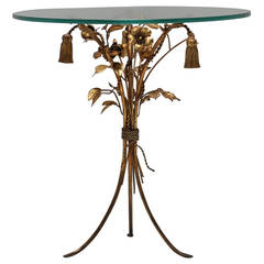 Italian Glass Side Table with Gilt Tole Rose Base