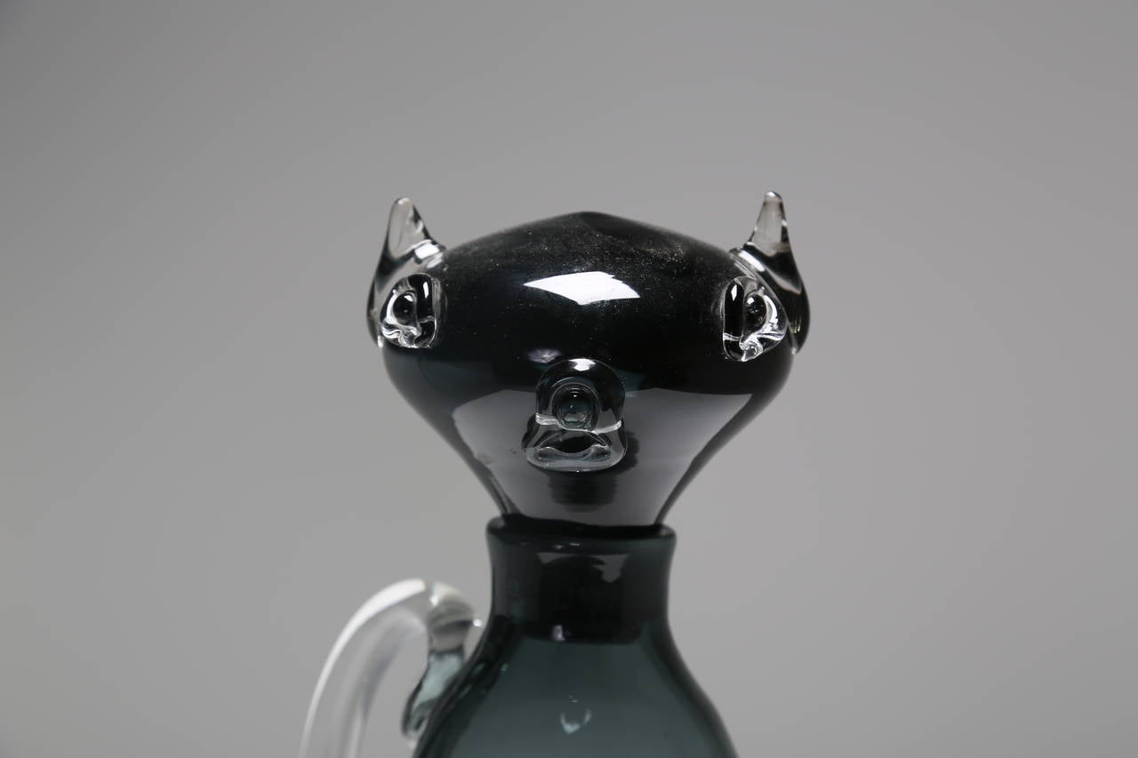 A Blenko cat decanter designed circa 1955 by Wayne Husted. Free Shipping.