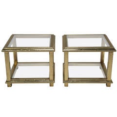 A Pair of Signed Rodolfo Dubarry Cube Brass Side Tables, signed, Circa 1970.