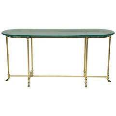 A Brass Labarge Hollywood Regency Console Table with Hoof Feet