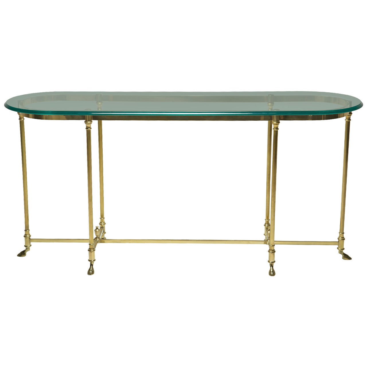 A Brass Labarge Hollywood Regency Console Table with Hoof Feet