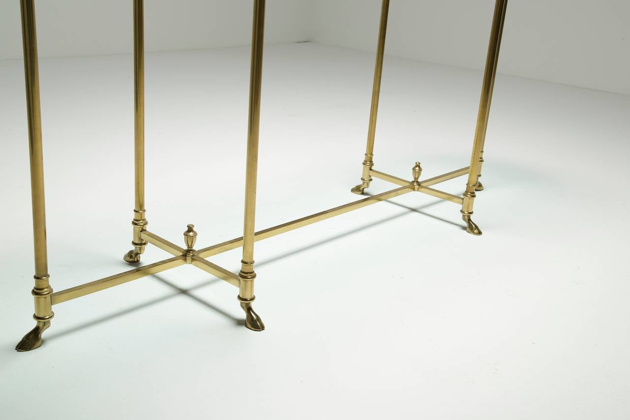 A Brass Labarge Hollywood Regency Console Table with Hoof Feet 1