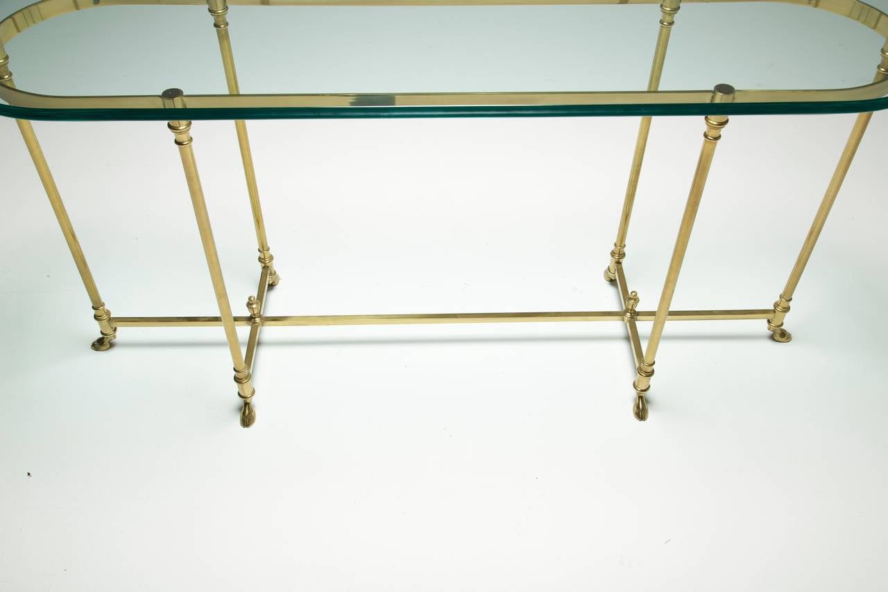A Brass Labarge Hollywood Regency Console Table with Hoof Feet 2