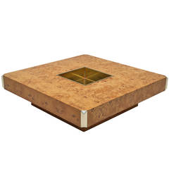 Mario Sabot Burl Maple and Brass Cocktail or Coffee Table