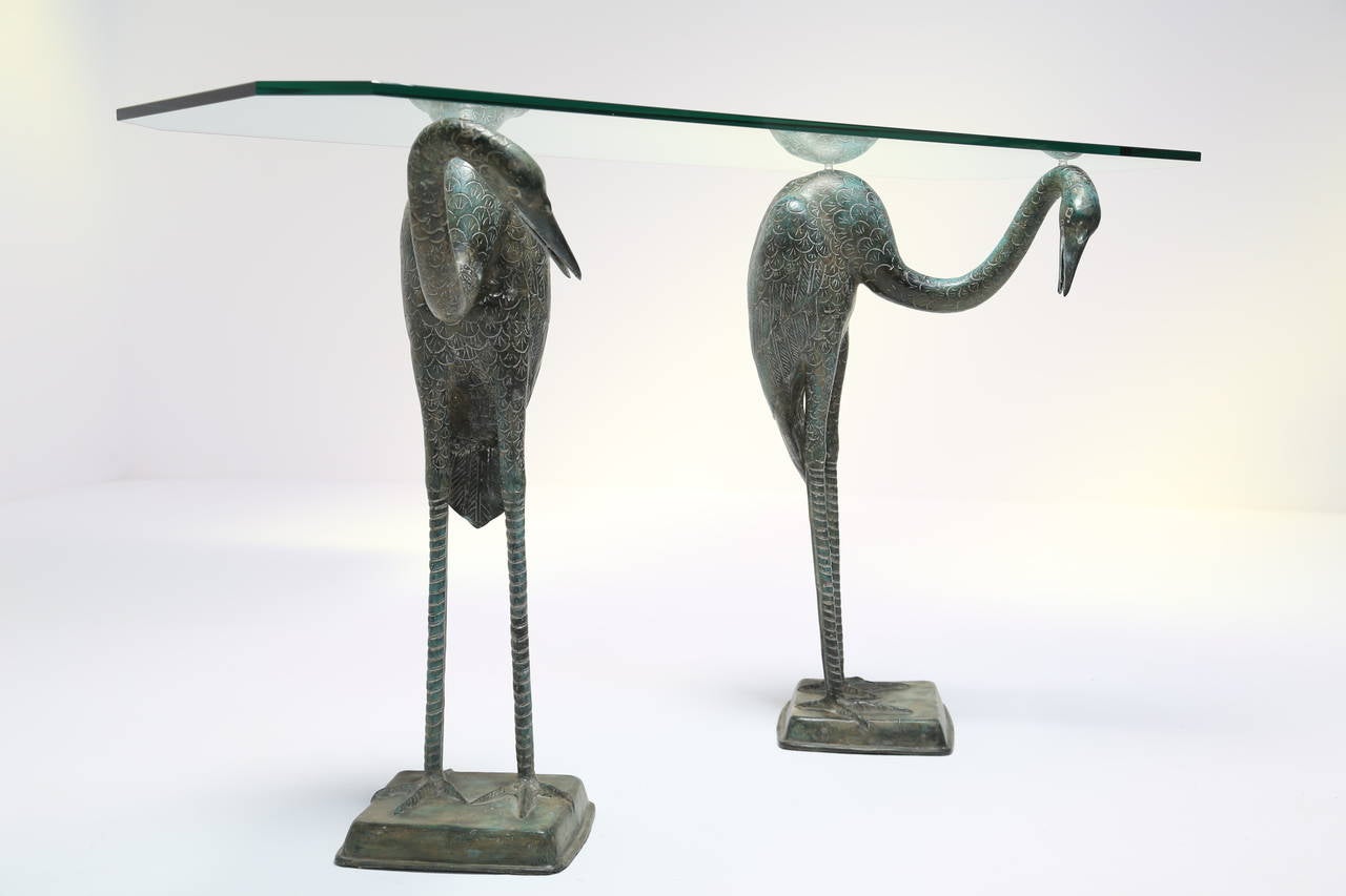 Bronze Patina Crane Console Table
